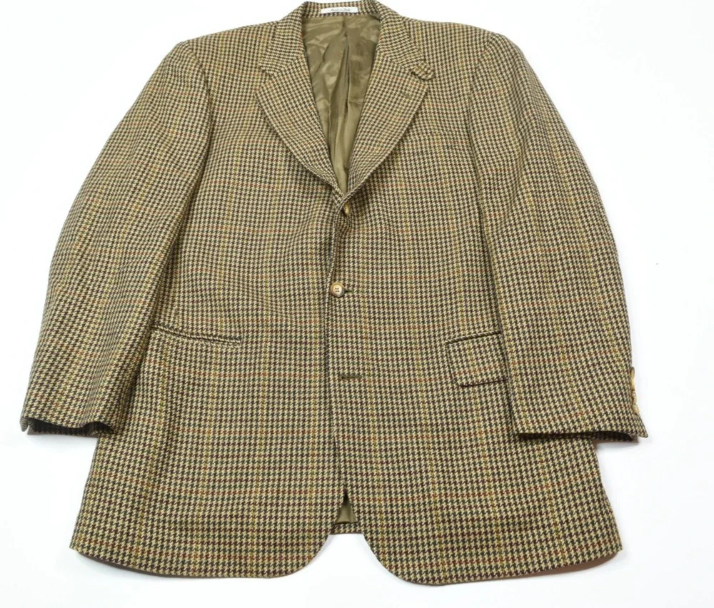 Faconnable Sportcoat Blazer Mens Large Long Brown Check Wool Cashmere 3-Button